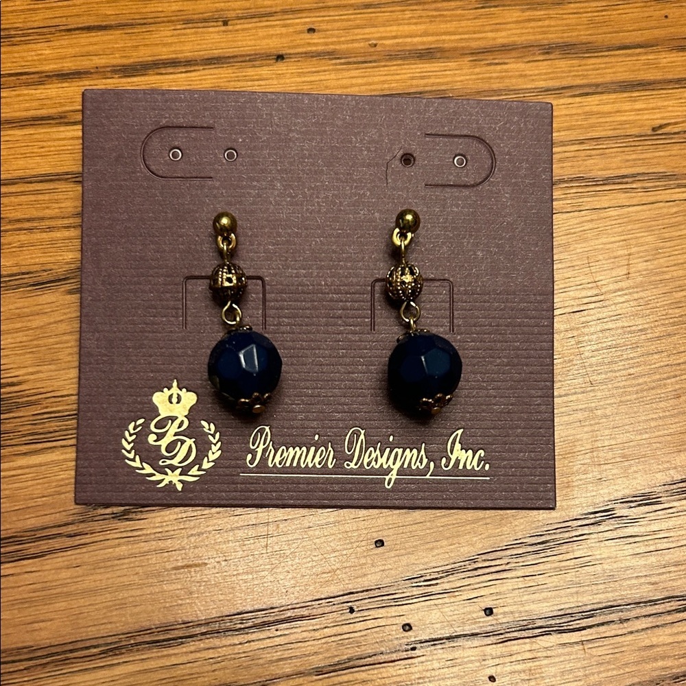 Premier Designs Gold and Dark Blue Earrings/8
